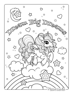 Large Eyes Cloud Rainbows Cute Unicorn Kids Coloring Pages Pdf, Free Vectors File